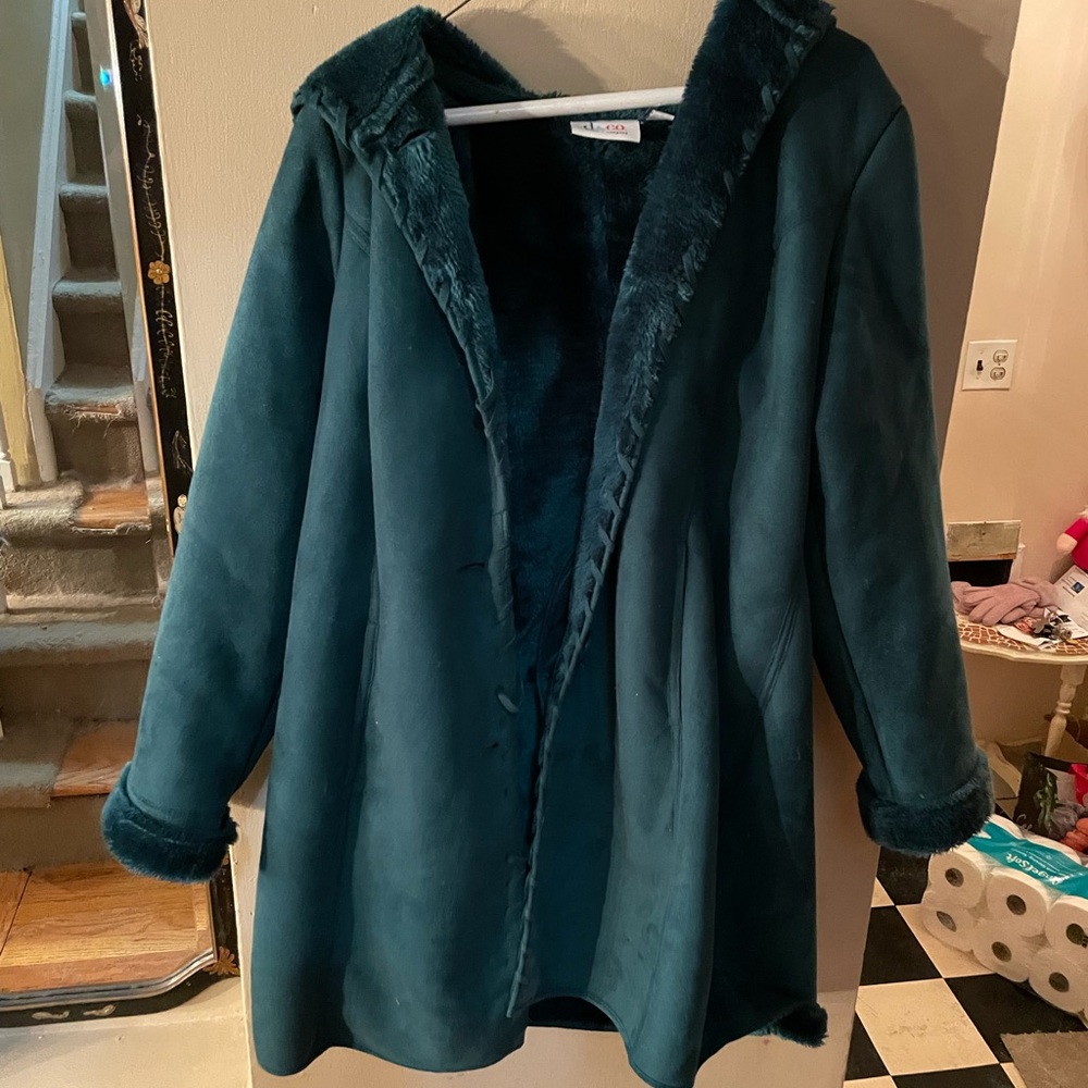 Denim & Co. Forrest green cozy hooded Coat